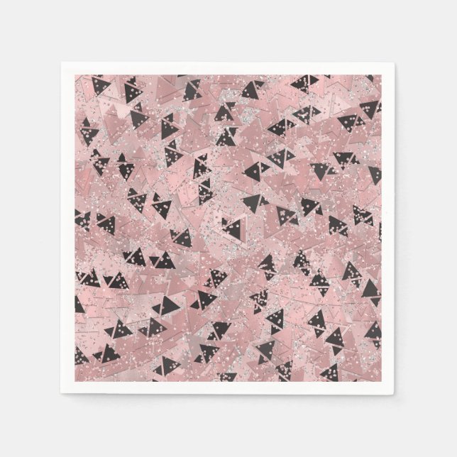 Blushing Rose Pink Gold & Black Triangles Pattern Napkin (Front)