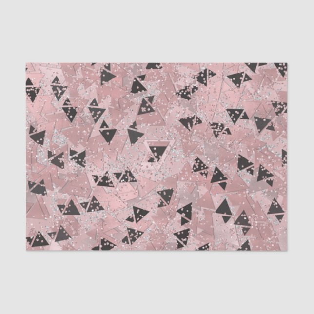 Blushing Rose Pink Gold & Black Triangles Pattern Tissue Paper (Front)