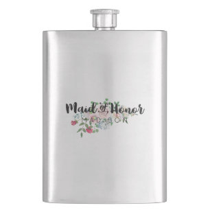 Blushing Rose Watercolor Wedding Maid of Honour Hip Flask