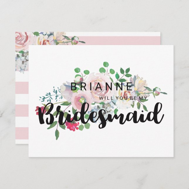 Blushing Rose Watercolor Will You Be My Bridesmaid Invitation (Front/Back)