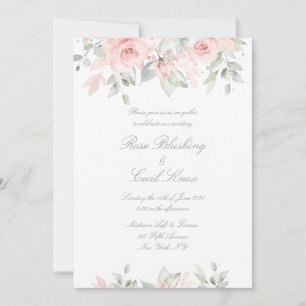 Blushing Roses Matte White Background Wedding Invitation
