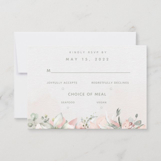 Blushing Roses Wedding 2 Meal Choice RSVP (Front)