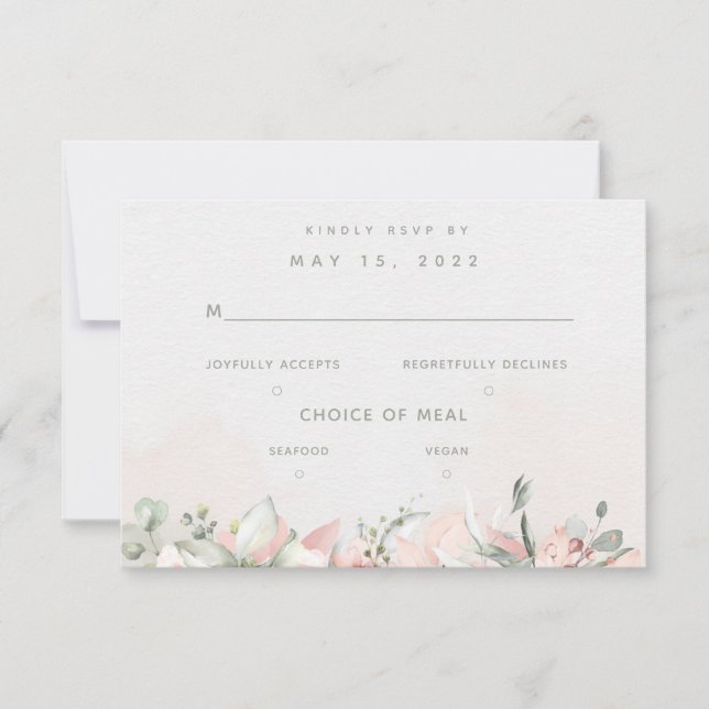 Blushing Roses Wedding 2 Meal Choice RSVP Card (Front)