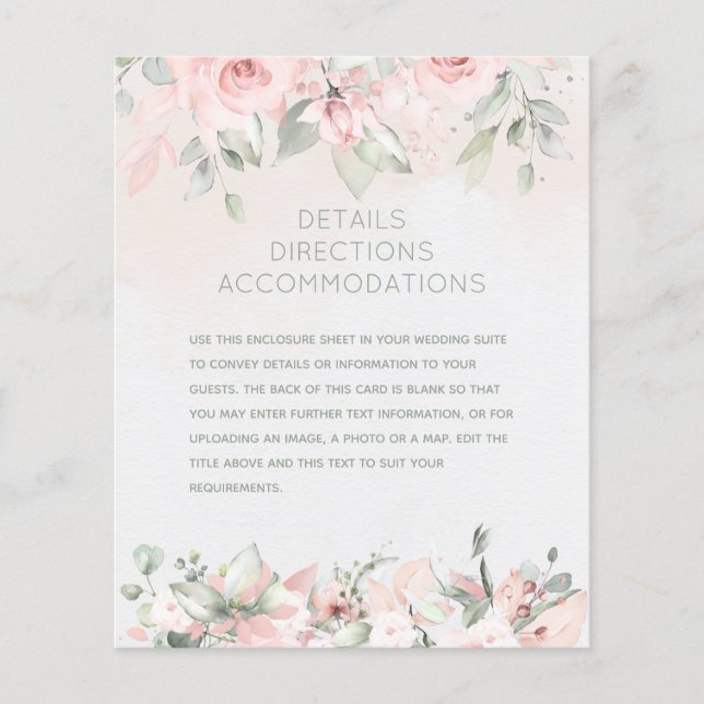 Blushing Roses Wedding Details Information Sheet (Front)