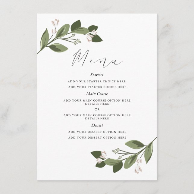 Blushing Sprigs Menu Card (Front)