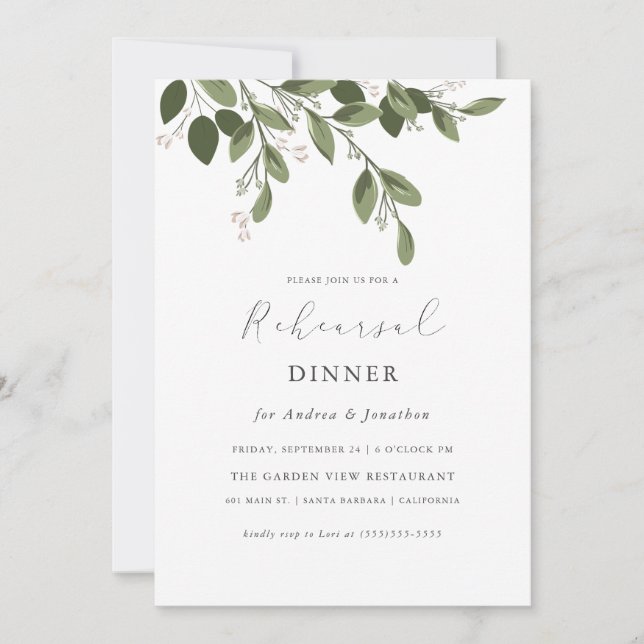 Blushing Sprigs Rehearsal Dinner Invitation (Front)