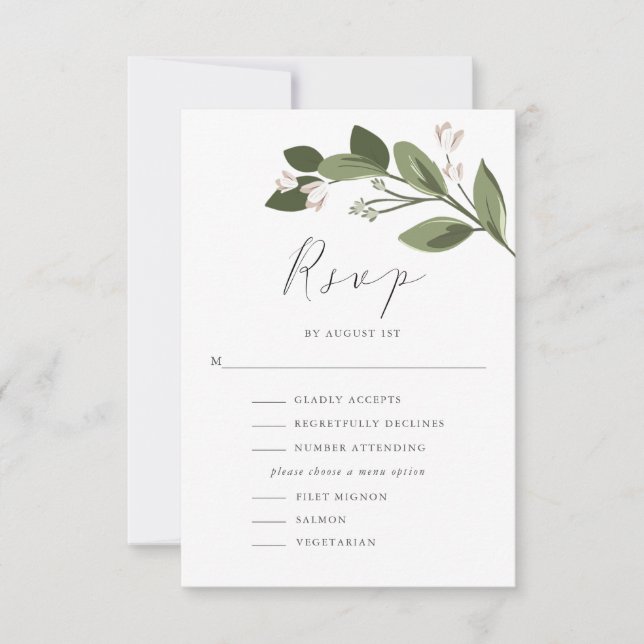 Blushing Sprigs RSVP with Menu and Pink Back (Front)