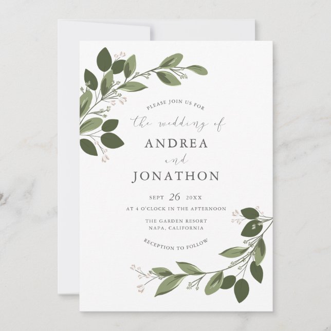 Blushing Sprigs Wedding Invitation (Front)