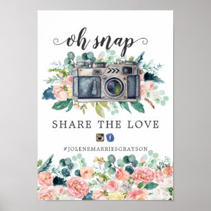 Blushing Summer Floral Wedding Hashtag Sign