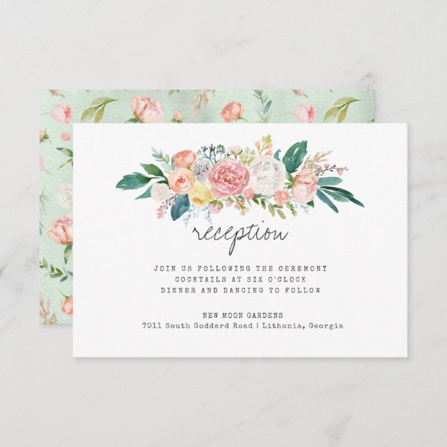 Blushing Summer Floral Wedding Reception Invitation (Front/Back)