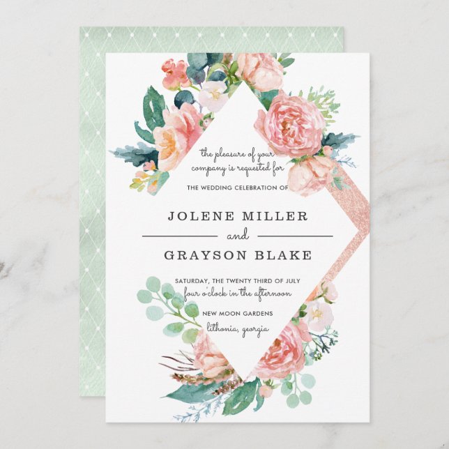Blushing Summer | Watercolor Floral Wedding Invitation (Front/Back)