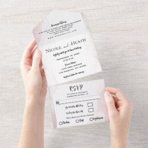 Blushing Watercolor Minimal Chic Modern Wedding All In One Invitation
