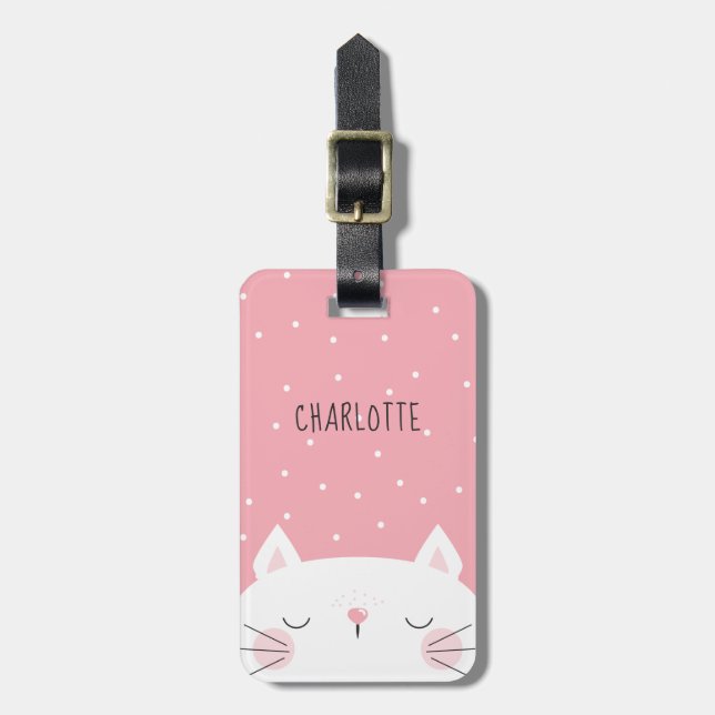 Blushing White Kitten - Name Luggage Tag (Front Vertical)