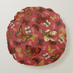 Blushing Wings – Pink Butterfly Pattern Round Cushion