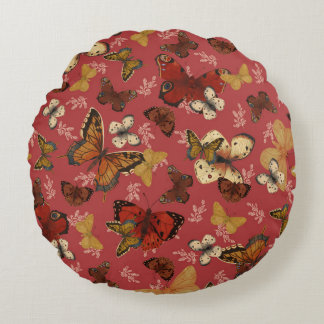Blushing Wings – Pink Butterfly Pattern Round Cushion