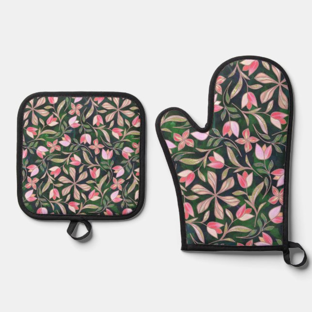 Blushpetal Grosbeak  Oven Mitt & Pot Holder Set (Front)