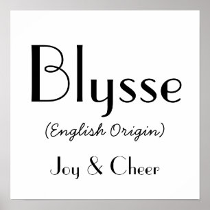 Blysse English Origin With Meaning In White Poster