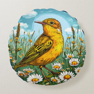 Blyth’s Reed Warbler Floral Nature Inspired Gift Round Cushion