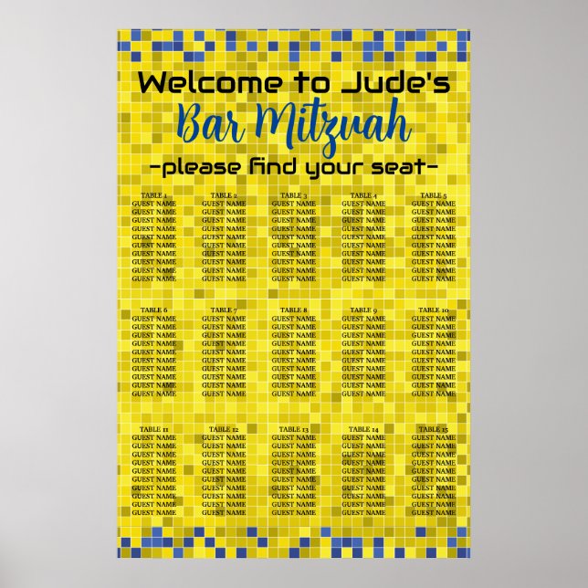 BM Bar and Bat Mitzvah Game On Seating Chart (Front)