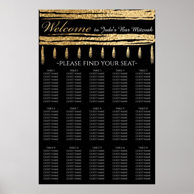 BM Bar and Bat Mitzvah Gold Tallit Seating Chart (Front)