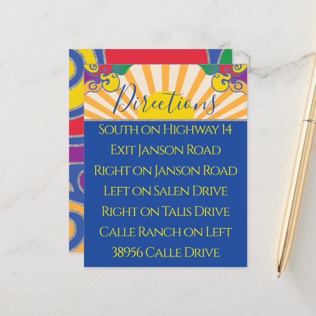 BM Bar Bat Mitzvah Enclosure/Direction Card Swirls (Front/Back In Situ)