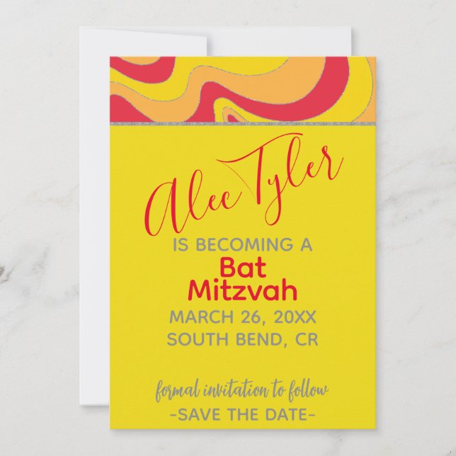 BM Bar Bat Mitzvah Silvery Waves Save The Date (Front)