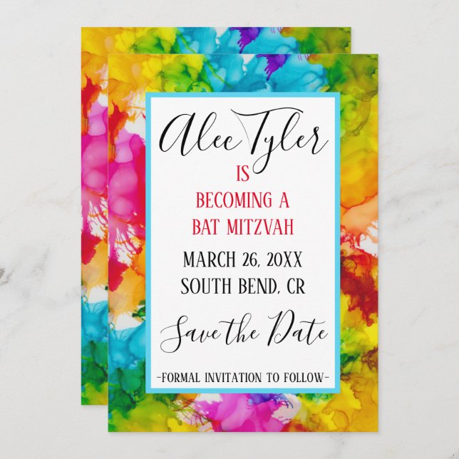 BM Bar Bat Mitzvah Splash of Colour Save The Date (Front/Back)
