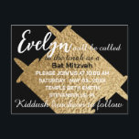 BM Bar or Bat Mitzvah Black N Gold Torah Postcard<br><div class="desc">Simply elegant and beautifully stated Bat Mitzvah or Bar Mitzvah, Postcard Invitations. Black and Gold Torah Design. Background colour can be changed out. All design elements can be edited: rotated, deleted, duplicated, moved, resized, etc. Personalise by deleting text and replacing with your own on front and back. Choose your favourite...</div>