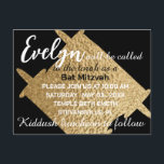 BM Bar or Bat Mitzvah Black N Gold Torah Postcard<br><div class="desc">Simply elegant and beautifully stated Bat Mitzvah or Bar Mitzvah, Postcard Invitations. Black and Gold Torah Design. Background colour can be changed out. All design elements can be edited: rotated, deleted, duplicated, moved, resized, etc. Personalise by deleting text and replacing with your own on front and back. Choose your favourite...</div>