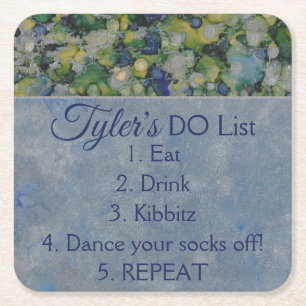 BM Bar or Bat Mitzvah Blues Silvers Square Paper Coaster