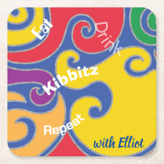 BM Bar or Bat Mitzvah Colourful Swirls Square Paper Coaster