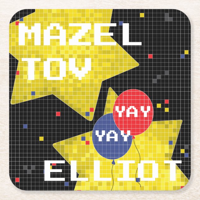 BM Bar or Bat Mitzvah GAME ON Square Paper Coaster (Front)