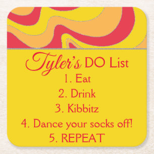 BM Bar or Bat Mitzvah Glitter Swirl Square Paper Coaster
