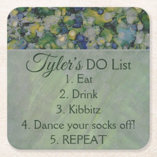 BM Bar or Bat Mitzvah Greens Silvers Square Paper Coaster