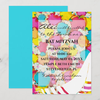BM Bat Bar Mitzvah Confetti Tallit Invitation 