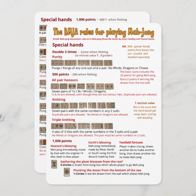 BMJA rules card – Special hands (Front/Back)