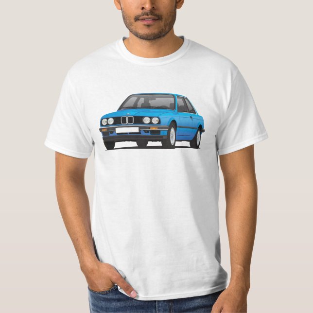 BMW E30 (3-series), blue illustration, t-shirt (Front)