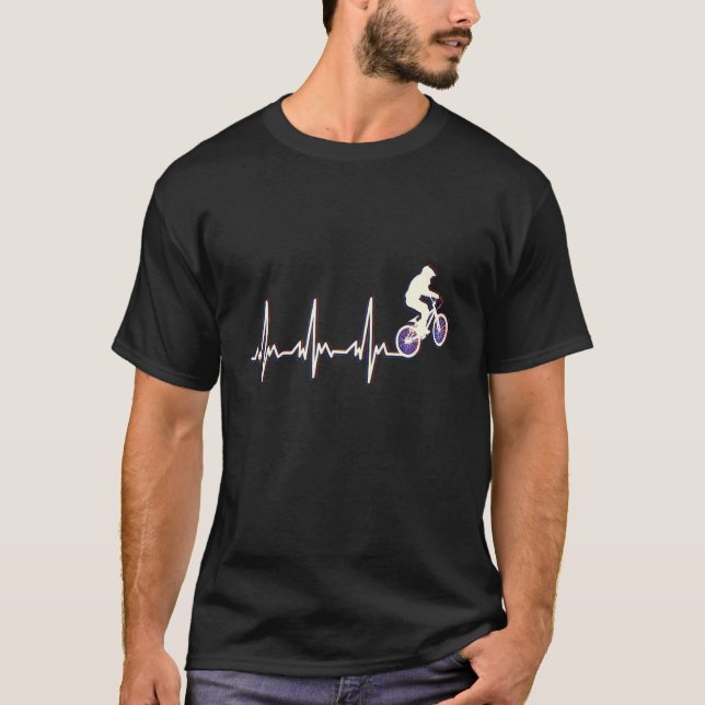 Bmx Bicycle Mtb Heartbeat Heart Line Heart Rate T-Shirt (Front)