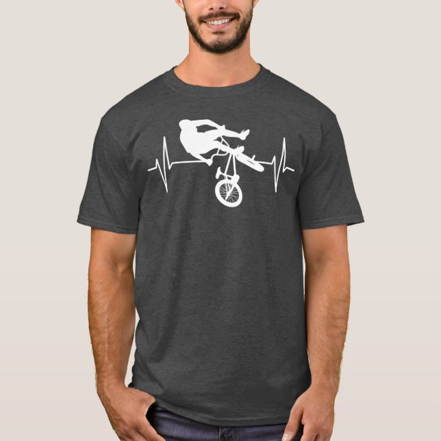 BMX Bike Rider Heartbeat Line Motocross BMX T-Shirt (Front)