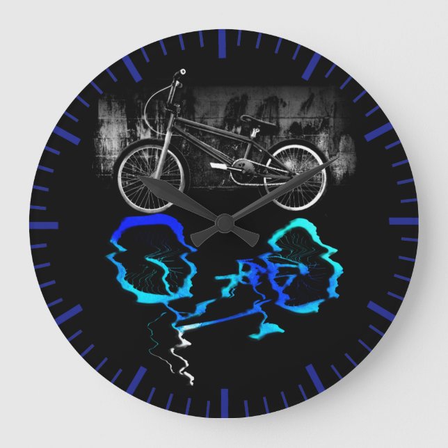 BMX Bike Sport Colored Reflection Large Clock (Front)