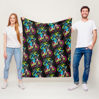 Bmx Fleece Blanket - Bmx Bike Graffiti