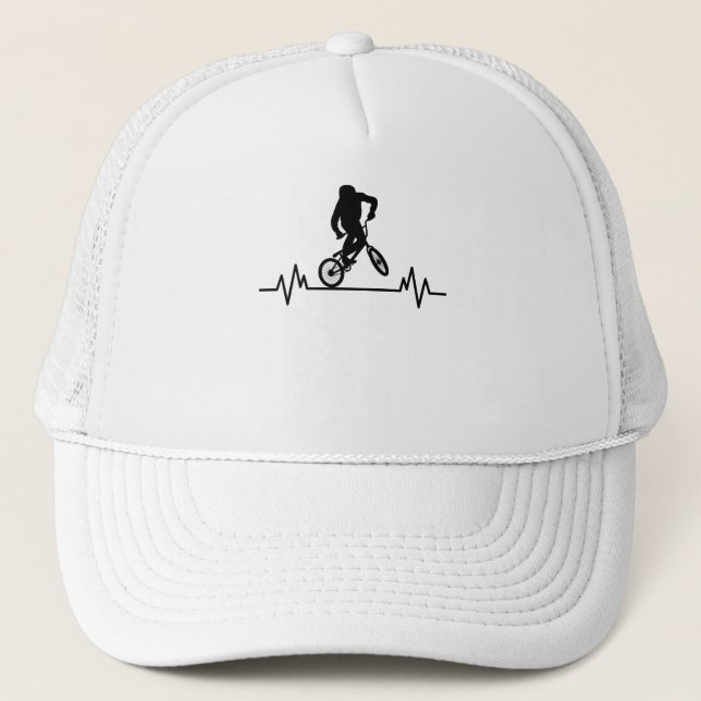 BMX Heartbeat Design Funny Rider Cycling Bike Gift Trucker Hat (Front)