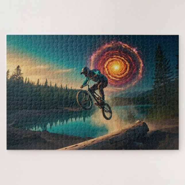 BMX Rider by a Forest Lake Jigsaw Puzzle (Horizontal)