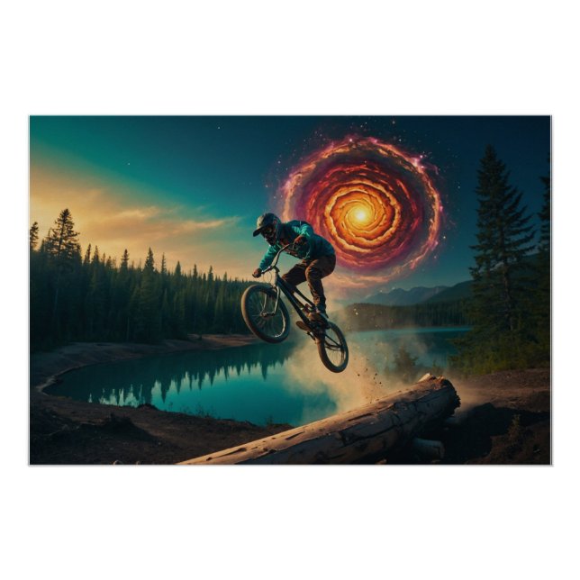 BMX Rider by a Forest Lake Poster (Front)