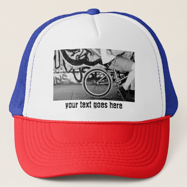 BMX & Skate Park Graffiti Trucker Hat, Black white Hat (Front)