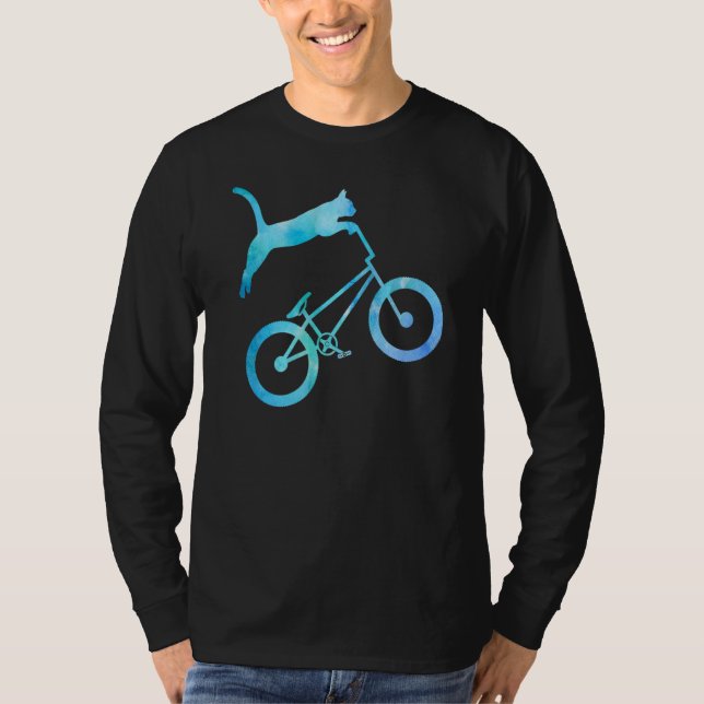 Bmx Stunt Cat  Mountain Bike Dirt Bike Funny Cat T-Shirt (Front)