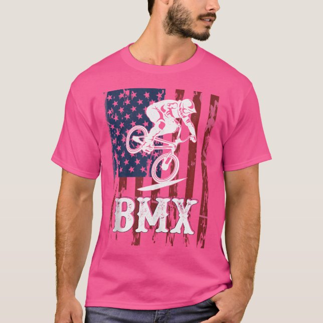 Bmx Usa American Flag Sport Fan Bike Biking T-Shirt (Front)