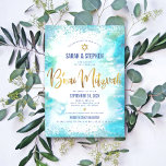 B'nai Mitzvah Gold Script Turquoise Watercolor Invitation<br><div class="desc">Be proud, rejoice and showcase this milestone of your favourite B’nai Mitzvahs! Send out this stunning, modern, personalised invitation for an event to remember. Sparkly gold faux foil calligraphy script and Star of David, along with blue confetti dots, overlay a turquoise watercolor background. Personalise the custom text with your children’s...</div>