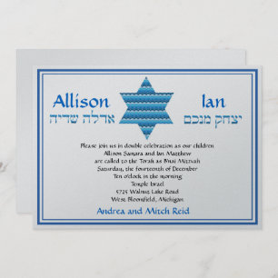 B'Nai Mitzvah Invitation Jewish Star David Twins