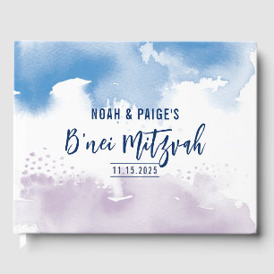 B'NEI MITZVAH modern trendy purple blue watercolor Guest Book